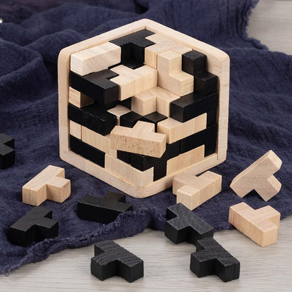 Wooden Brain Teaser Puzzles Cube Stocking Stuffers Wooden Puzzles T-shaped Jigsaw Logic Puzzle Educational Games Toy for Kids and Adults by AHYUAN (Black and Natural) - color: Black and Natural