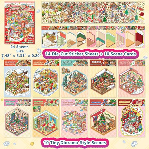 Sticker Book Collection, 10 Sets DIY 3D Sticker Scenes[Medium, Red] | Premium Reusable Craft Kit for Stress Relief, Mix & Match Creative Sets to Make Stickers for Gifts and Therapy - style: M Red Party