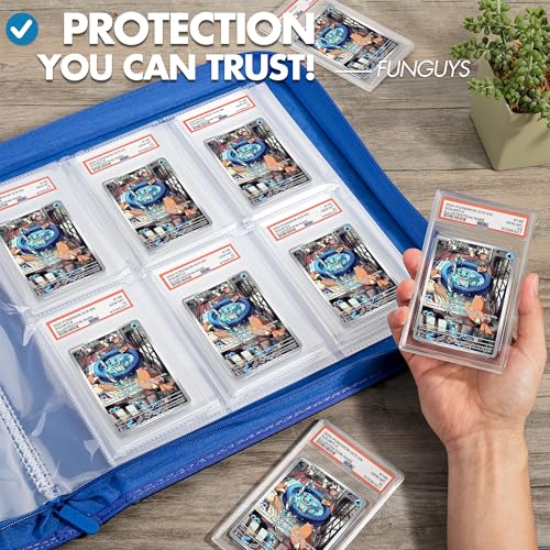 FunGuys Graded Card Binder, 60 PSA Slab Holder, 6 Pocket Graded Card Storage, Slab Binder, PSA Card Graded Display Case Album, Zipper, MTG Card Collection Binder - color: Black and Blue