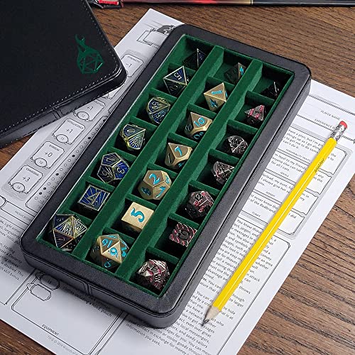 Forged Dice Co. Premium Large Divided Case - Combined Box and Tray - Holds Polyhedral Sets - 21 Felt-Lined Chambers - Magnetic Lid Closure - Perfect Metal Storage Box - Green - color: Green