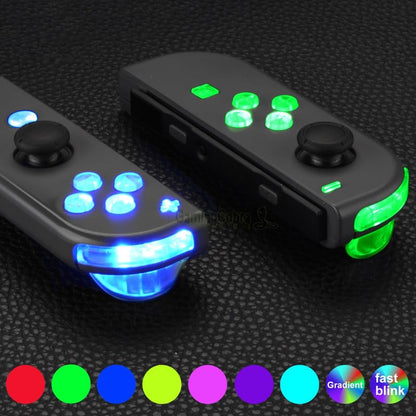 eXtremeRate LED Mod Kit for Nintendo Switch & Switch OLED Joycon – 7 Colors 9 Modes DFS Light Up Buttons Set with ABXY, Trigger, Face Buttons – Joycon Controller NOT Included - color: V2_Transparent