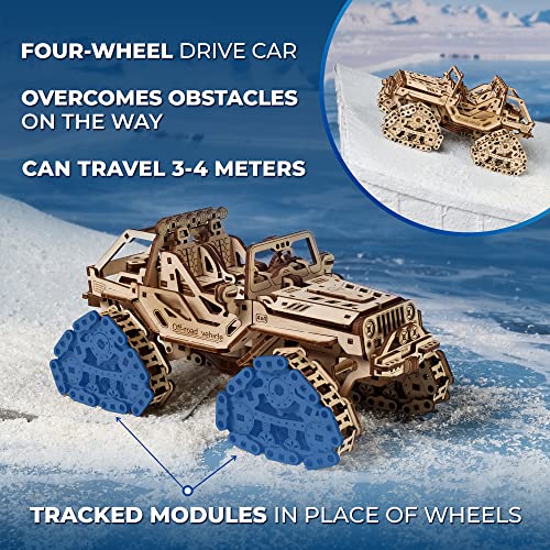 UGEARS Tracked Off-Road Vehicle - 4WD Model Vehicle Kits to Build - DIY 3D Car Model Puzzle with Spring Motor, 2 Driving Modes, Openable Hood with Engine - 3D Wooden Puzzles for Adults - style: Tracked Off-Road Vehicle