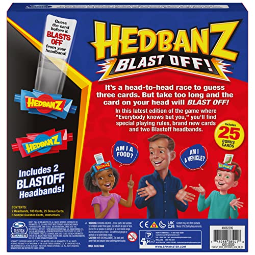 Spin Master Games Hedbanz Blast Off! Guessing Game with 25 Bonus Cards, Family Game Night for Kids and Families Ages 6 and up (Amazon Exclusive) - style: Hedbanz Blast Off, Includes 25 Bonus Cards