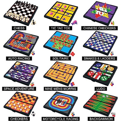 Gamie Magnetic Board Travel Games for Kids, Includes 12 Retro Fun Games - 5" Compact Design, Individually Boxed Travel Essentials for Kids 4-8, 8-12, Road Trip/Airplane/Camping, for All Ages