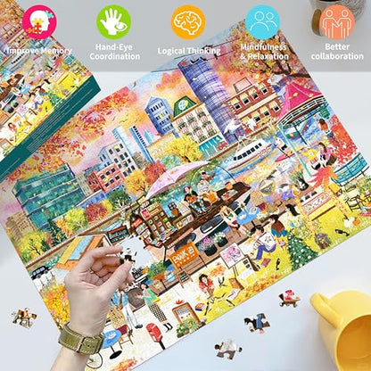 HUADADA 1000 Piece Puzzle for Adults-Autumn Book Boat | Eco matte oil print, eye strain relief, tight puzzle piece fit, vibrant colours,gifts for men women - color: Autumn Book Boat