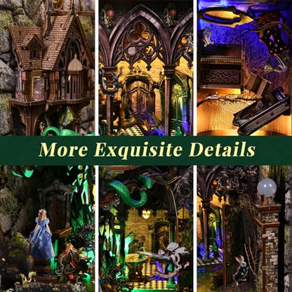 MiniCity Down the Rabbit Hole Book Nook Kit, DIY 3D Wooden Puzzle with LED | 7.1 x 4.3 x 9.1 in; 400 pieces, LED and dust cover; glue/tools and guide included; 8-10 hr DIY build for display, ages 14+. - style: Down The Rabbit-Hole Alice in Wonderland
