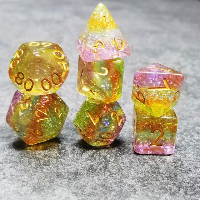 Sage’s Portal Cantrips DND Dice Set - Round Edge Resin 7-PC Polyhedral DND Dice Set for Dungeons and Dragons D&D RPG Tabletop TTRPG (Prismatic Spray) - color: Prismatic Spray