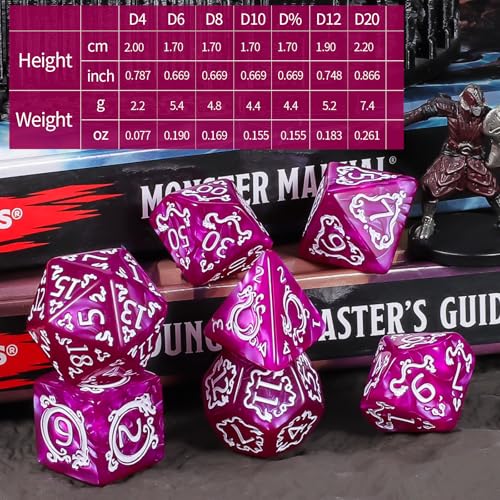 CiaraQ Polyhedral Dice with Engraved Designs & Drawstring Pouch | 26 acrylic dice sets – 182 pcs total, 7 per set (D4-D20). Lightweight & durable. Great for D&D & tabletop games. Ages 14+. - color: 26 Colors - Engraved Pattern Style