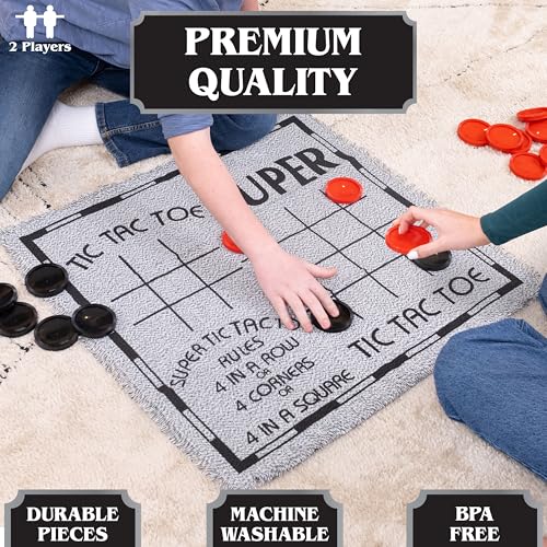 Elbow Room Giant Checkers Set - 3-in-1 with Reversible Mat - Ages 6+ | 28 in Play Surface, 25 Jumbo Pieces, Plastic Construction, Includes Storage Bag, 2 Player Game, 26 x 26 in Board