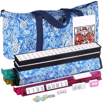 Nova Microdermabrasion American Mahjong Mah Jongg Set 166 Tiles 4 All-in-One Color Rack/Pushers Soft Bag Full Size Complete Mahjongg Ma Jong Set (Blue) - color: Blue