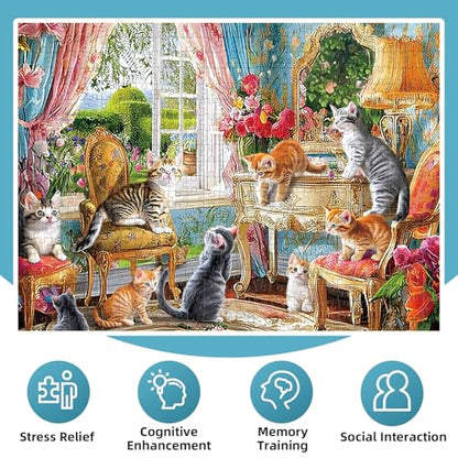 Puzzles for Adults 500 Pieces,Cute Cats Puzzle for Adults,Cozy House & Kittens Jigsaw Puzzles,Recyclable Cardboard Puzzles for Seniors,Puzzle for Family Game Nights, 20.5x15 in - style: Kittens