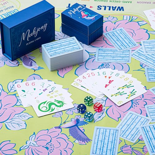 Soulchen 168-Piece PVC Blossom American Mahjong Cards, Large Print Set | Lightweight waterproof format with 4 dice and storage case for clubs pool cruises trips family game nights - color: Royal Blue, style: Blossom