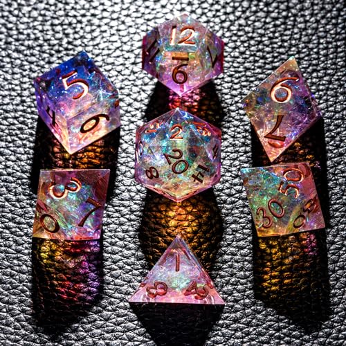 7PCS DND Dice Set,Transparent Sharp Edge Dice Set D&D RPG Polyhedral Die,for Dungeons and Dragons TTRPG Games Roleplaying Games Pathfinder,with Gift Box(Purple and Orange) - color: Purple and Orange