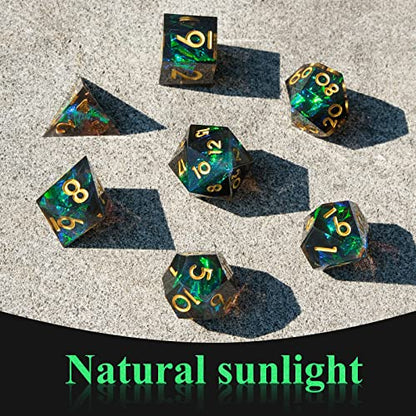 DND Dice Set Handmade 7 Accessories Sharp Edge Dice for Dungeons and Dragons TTRPG Games, Multi-Sided RPG Polyhedral Resin Sharp Edge Dice Roleplaying Games(Dark) - color: Dark
