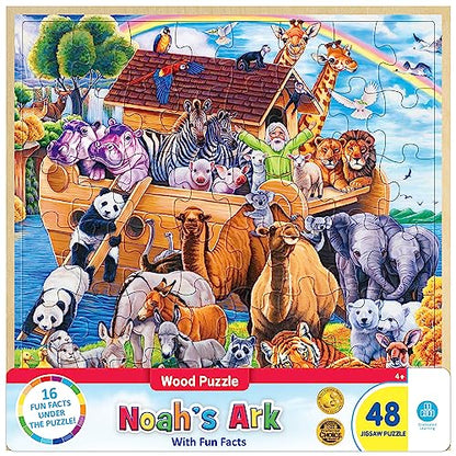 Masterpieces 48 Piece Fun Facts Jigsaw Puzzle for Kids - Noah’s Ark Wood Puzzle - 12"x12" - style: Noah's Ark