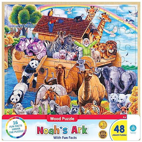 Masterpieces 48 Piece Fun Facts Jigsaw Puzzle for Kids - Noah’s Ark Wood Puzzle - 12"x12" - style: Noah's Ark