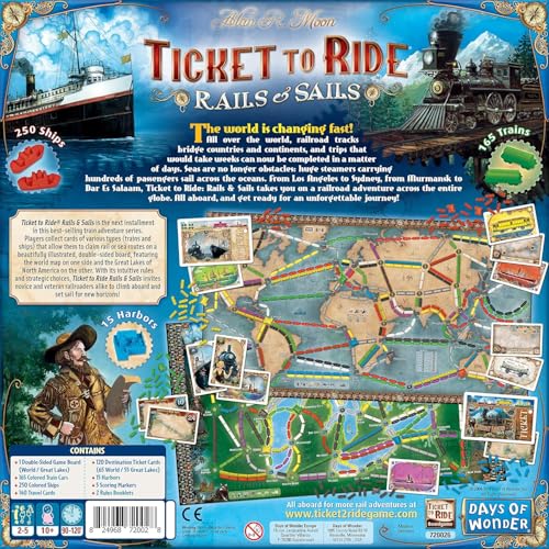 Asmodee Ticket to Ride Rails & Sails Board Game - Train Route-Building Strategy Game, Family Fun for Kids & Adults, Ages 10+, 2-5 Players, 90-120 Minute Playtime - style: Rails & Sails