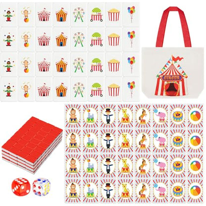 Hollowfly 2 Player Mahjong Block Set with Storage Bags 65 Tiles 30 mm Carnival Mahjong Push Tile Game with Colorful Circus Pattern No DIY Required for Friend Family Game Night Party Gift - style: Carnival