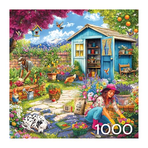 RoseArt Hobby Haven Couple in The Garden 1000 Piece Jigsaw Puzzle | 19.25" x 26.625" Finished Size, Fully Interlocking Pieces, Bonus Poster Included, Made in USA - style: Couple In The Garden
