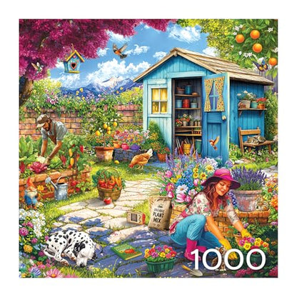 RoseArt Hobby Haven Couple in The Garden 1000 Piece Jigsaw Puzzle | 19.25" x 26.625" Finished Size, Fully Interlocking Pieces, Bonus Poster Included, Made in USA - style: Couple In The Garden