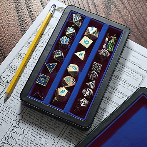 Forged Dice Co. Premium 3-Row Dice Case - Combination Dice Box and Dice Tray - Protects Polyhedral Dice Sets - Felt-Lined Storage Rows - Magnetic Lid Closure - Perfect Metal Dice Storage Box - Blue - color: Blue