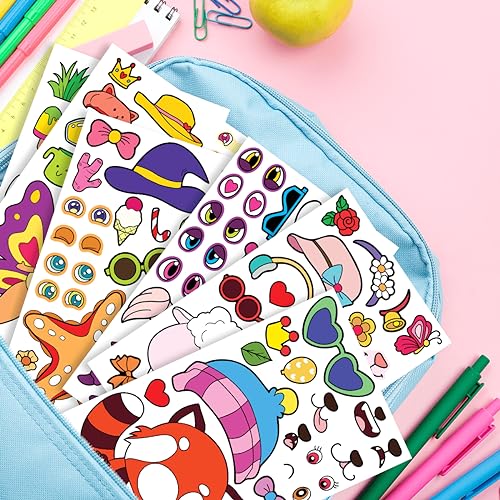 15 Sheets Make Your Own Animal Stickers for Kids Girls Boys Toddlers Face Decal Set Large Print Custom Waterproof Decals Party Favor Pack Craft Sticker Books Supplies Decoration