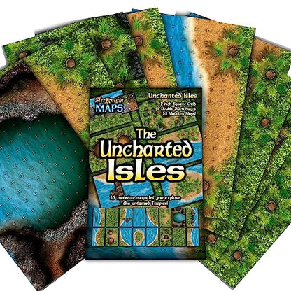 Arcknight The Uncharted Isles Roleplaying Battlemaps; 16 Modular RPG Maps in 8 Double-Sided Pages, 1" Square Grid, Modular & Versatile Design for Tabletop Gaming - for Dungeons & Dragons & Pathfinder - style: Uncharted Isles
