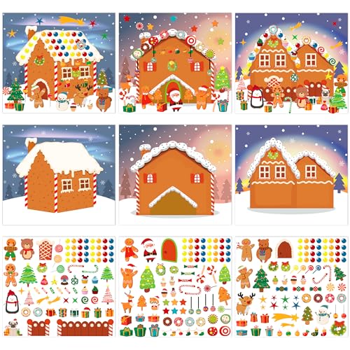 48PCS Make A Gingerbread House Stickers, Christmas Crafts for Kids Toddlers, Gingerbread House Craft Stickers, Christmas Activities Games for Kids Party Favors, 24 Finished Products - style: Gingerbread House 48 Sheets