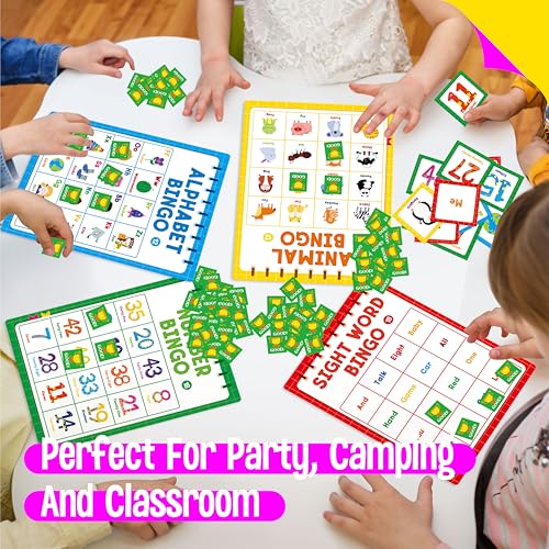 Family Bingo Game, Alphabet, Animal, Sight Word & Number Bingo Board Game, Counting and Matching Skills Classic Educational Game for Kindergarten and Preschool Kids, Perfect for Home and Classroom - style: Alphabet, Animal, Sight Word & Number