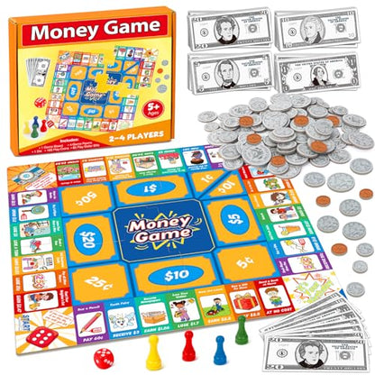 Torlam Money Board Games for Kids, Coins and Bills Toddler Pretend Play Toys, Money for Kids Learning Education Kindergarten Math Games Math Manipulatives, Homeschool Supplies Classroom Must Haves