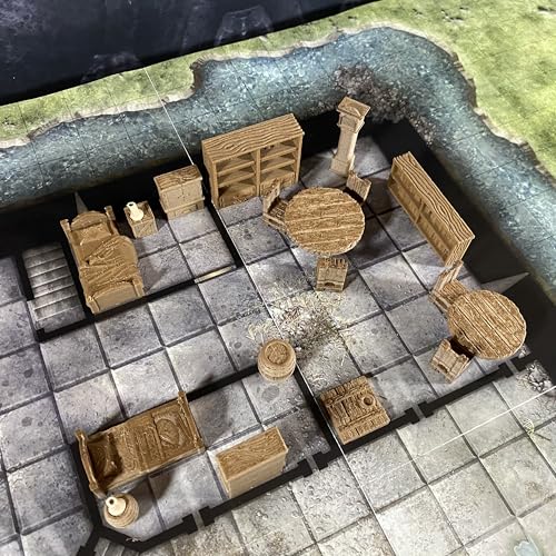 Miniature Furniture Starter Bundle for Tabletop Role Playing Games, 28mm Scale, Ready to Use Terrain Set for D&D
