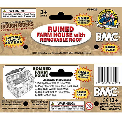 BMC WW2 Ruined Spanish Farm House - Plastic Army Men Playset Accessory - color: Off-white & Red