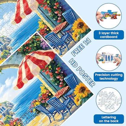 300 Pieces Jigsaw Puzzles for Adults, Seaside Flowers Puzzle for Adults Children Seniors, Oil Painting Style Puzzle 300 Pieces, Gift for Birthday, Home Decor, Fun for Family Entertainment(20.5*15 In) - style: Seaside Flowers
