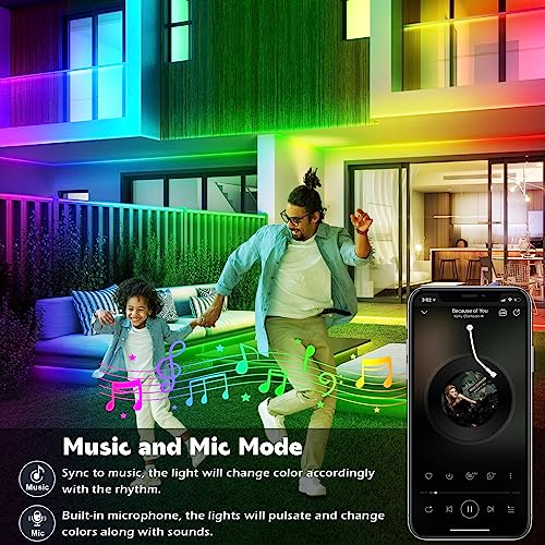 LETIANPAI 200ft Outdoor LED Strip Lights Waterproof, IP68 Outside Led Light Strips with App and Remote,Music Sync RGB Exterior Rope Self Adhesive Back for Deck,Balcony,Pool - size: 200FT Outdoor