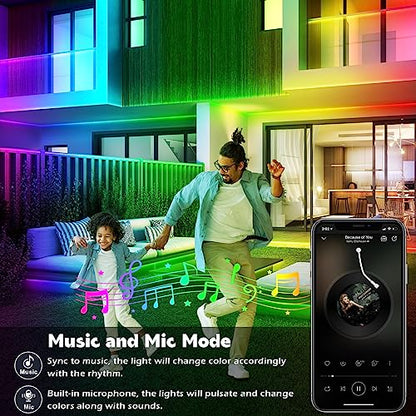 LETIANPAI 200ft Outdoor LED Strip Lights Waterproof, IP68 Outside Led Light Strips with App and Remote,Music Sync RGB Exterior Rope Self Adhesive Back for Deck,Balcony,Pool - size: 200FT Outdoor