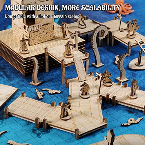 CZYY DND Dock Expansion Set, 7 Modular Terrain Pieces | Build Bridges, Piers & Walkways, Modular 1 in Grid, Unfinished Paintable Birch Plywood, For Tabletop RPGs - style: style2