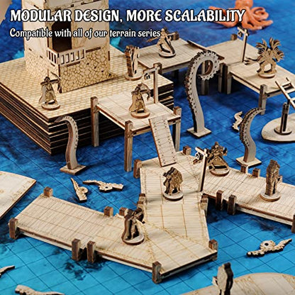 CZYY DND Dock Expansion Set, 7 Modular Terrain Pieces | Build Bridges, Piers & Walkways, Modular 1 in Grid, Unfinished Paintable Birch Plywood, For Tabletop RPGs - style: style2