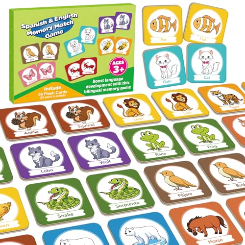 Edulok Memory Card Game, Toddler Match Game, Learn Spanish for Kids, Bilingual Flash Cards, Learning Toys for 4 Year Old, Preschool Learning Activities, Homeschool Supplies, Kindergarten Toys - style: Animal