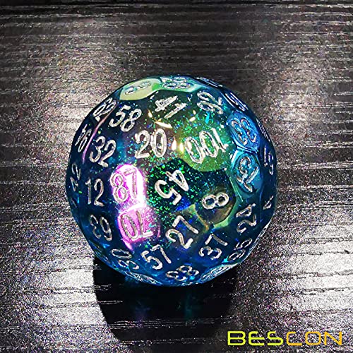 Bescon Dazzling Blue 100 Sided Dice, Game Dice D100, Polyhedral Solid 100 Sides Dice 45MM in Diameter (1.8inch) - color: Dazzling Blue D100