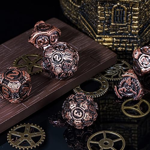 Metal Dice Set D&D, 7-Die DND Dice Metal Gear Dice with Gift Bag for Role Playing Games(Antique Copper) - color: Antique Copper