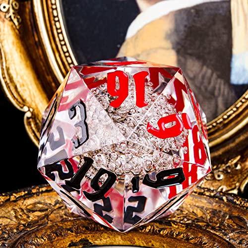 55mm 20 Sided DND Dice, Giant D20 D&D Polyhedral Dice Large D20 with Die Gift Box for Dungeons and Dragons, RPG Table Games (Transparent Bubbles-RB) - color: Transparent Bubbles-rb