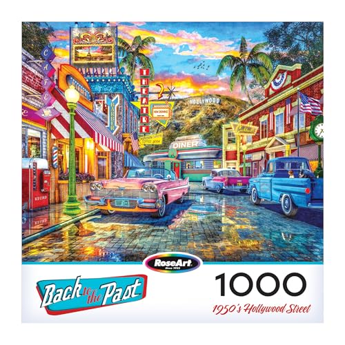 RoseArt - Back to The Past - 1950'S Hollywood Street - 1000 Piece Jigsaw Puzzle for Adults - style: 1950s Hollywood Street