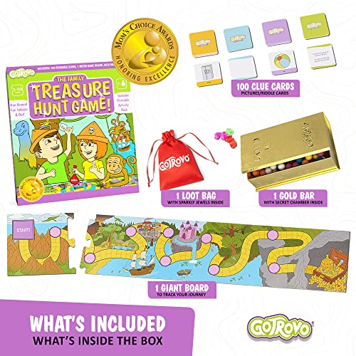 Gotrovo Indoor Scavenger Hunt Game for Kids Ages 4-8 - Complete Treasure Hunt Kit with Giant Board, Clue Cards, and Gold Bar - Active Indoor Board Game for Rainy Day Fun & Birthday Parties
