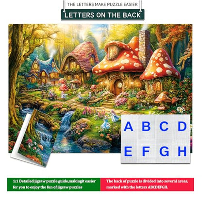 1000 Piece Puzzle for Adults, 20 x 27 inches Jigsaw Puzzles - Mushroom | Tight Piece Fit, 1:1 Reference Poster, Lettered Back, Minimal Puzzle Dust, Vibrant Colors, 2mm Extra-Thick Pieces - color: 1000 Pieces-mushroom Village