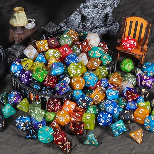 QMay DND Dice Set -25x7 (175pcs) Polyhedral Dice Compatible with Dungeons and Dragons D&D RPG MTG Table Games.25 Sets of 7 dice and a dice Bag - color: 25 Sets-175pcs