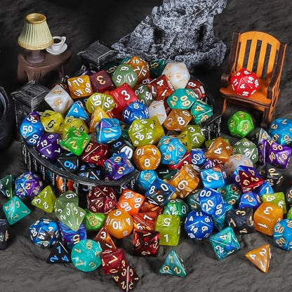 QMay DND Dice Set -25x7 (175pcs) Polyhedral Dice Compatible with Dungeons and Dragons D&D RPG MTG Table Games.25 Sets of 7 dice and a dice Bag - color: 25 Sets-175pcs