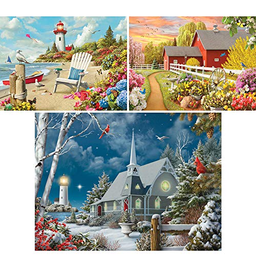 Bits and Pieces 3 Jigsaw Puzzle Set - 500 Piece Puzzles for Adults - Alan Giana Seasons Set - 18" x 24" Jigsaw Puzzles - Spring Winter Beach - Random Die Cut Pieces No 2 are Alike - size: 18" x 24" - Three 500 Piece Puzzles