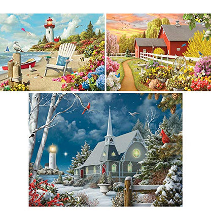 Bits and Pieces 3 Jigsaw Puzzle Set - 500 Piece Puzzles for Adults - Alan Giana Seasons Set - 18" x 24" Jigsaw Puzzles - Spring Winter Beach - Random Die Cut Pieces No 2 are Alike - size: 18" x 24" - Three 500 Piece Puzzles