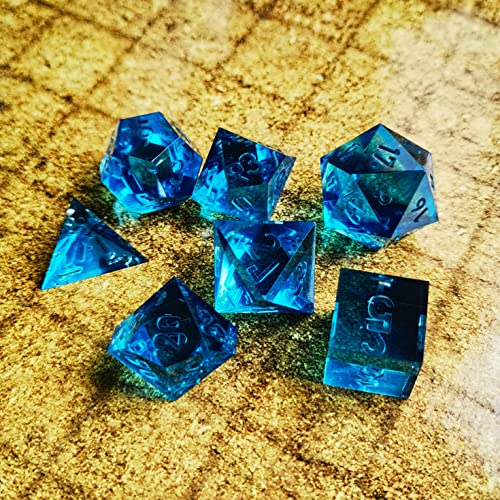 Bescon Crystal Clear (Unpainted) Sharp Edge DND Dice Set of 7, Razor Edged Polyhedral D&D Dice Set for Dungeons and Dragons Role Playing Games, Steelblue Color - color: Steelblue