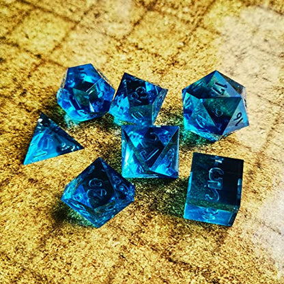 Bescon Crystal Clear (Unpainted) Sharp Edge DND Dice Set of 7, Razor Edged Polyhedral D&D Dice Set for Dungeons and Dragons Role Playing Games, Steelblue Color - color: Steelblue